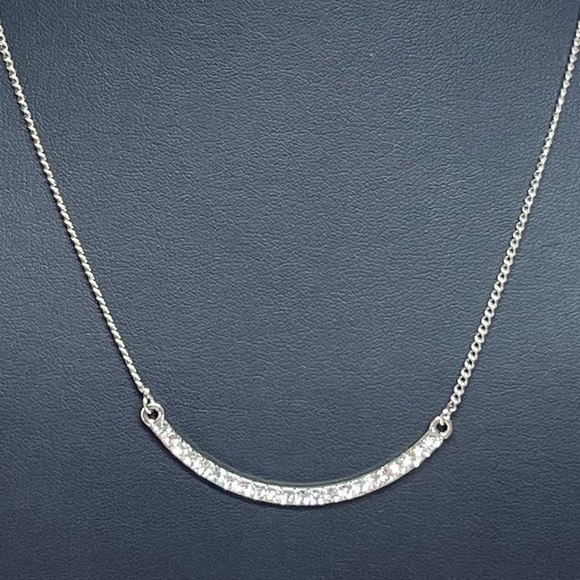 White Crystal Curve Bar SMILE Pendant Necklace Silver 16-19" - Picture 2 of 8